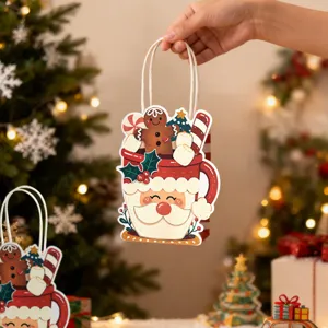 Mini sacchetto regalo di carta di Natale borsa festiva grazioso design omino pan di zenzero