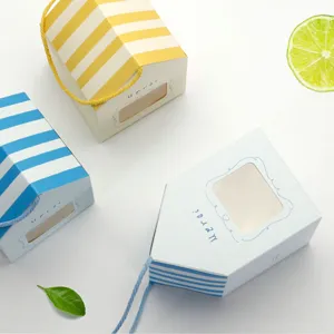 House shaped paper gift box with striped roof and clear window, perfect for bakery gifts.