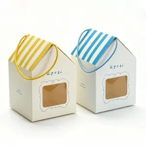 House-shaped gift box with striped roof and window cutout for baking packaging