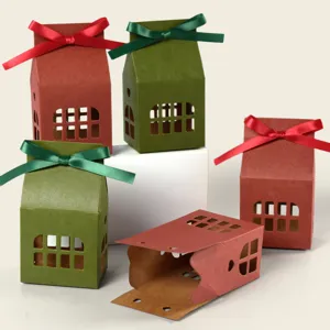 Christmas house gift box paper candy box hollow bow decorative holiday packaging set main