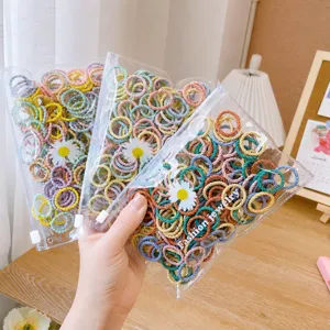 Colorful elastic hair ties for kids, 100 pieces set with clear zipper storage bags.