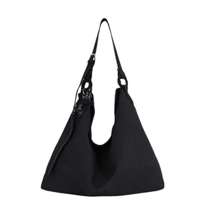 Schwarze geflochtene Leder Umhängetasche schicke lässige Hobo Tote Tasche für Damen