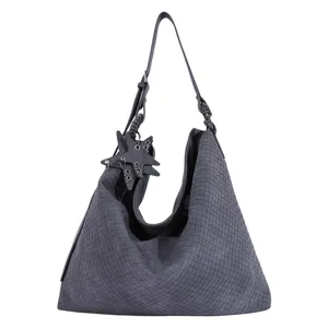 Graue gewebte Leder Hobo Umhängetasche mit Stern Anhänger lässige Handtasche für Damen