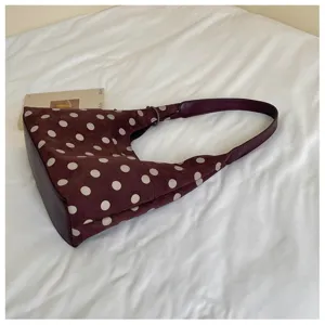 Wine red polka dot suede shoulder bag, casual stylish underarm bag for daily wear and commuting.