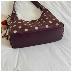 Stylish brown polka dot shoulder bag, casual chic underarm bag for women daily fashion