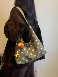 Green polka dot underarm bag casual stylish shoulder handbag with cute pendant decor