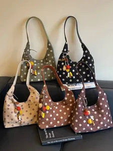Casual polka dot shoulder bag retro suede hobo handbag stylish daily commuting tote purse