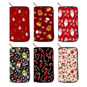 Serie Natalizia Portafoglio Lungo con Zip Pelle PU Stampato Pochette Portacarte Festivo Fessure Multiple Portafoglio Donna Regalo