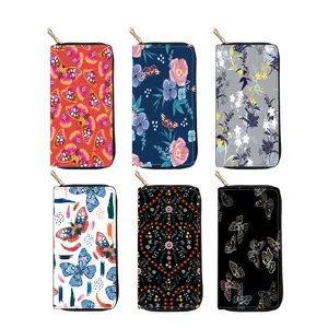 Women's Ethnic Floral Print Long PU Leather Zipper Wallet Fashion Card Holder Handbag Clutch Purse