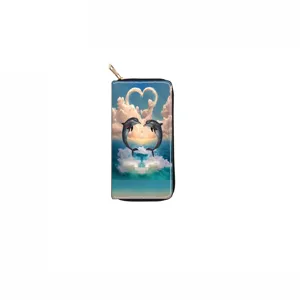 Long zippered wallet featuring a romantic ocean dolphin print design, stylish and spacious.