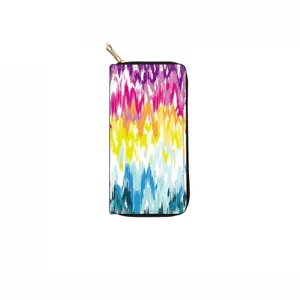Ethnic Long PU Zipper Wallet Detail View, Colorful Abstract Print Daily Organizer Clutch