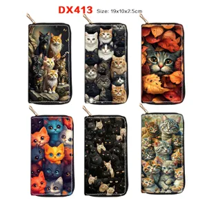 Women's Long PU Leather Wallet Cute Cat Print Zipper Clutch Purse Fashion Card Holder Everyday Handbag Gift