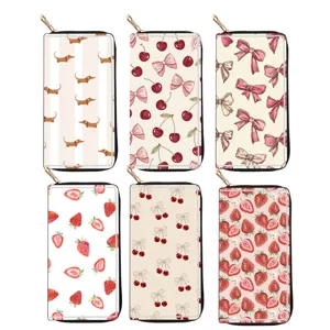 Women Long Zip Wallet PU Leather Fruit Floral Print Card Holder Clutch Purse Fashion Casual Daily Handbag