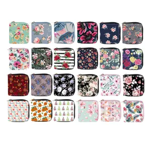 Short PU Leather Zipper Small Wallet Floral Print Coin Purse Cute Card Holder Card Wallet For Women Daily Use