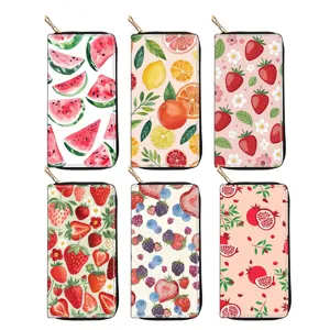 Women Long Zipper Wallet PU Leather Fruit Print Clutch Purse Large Capacity Card Holder Fashion Casual Wristlet Wallet