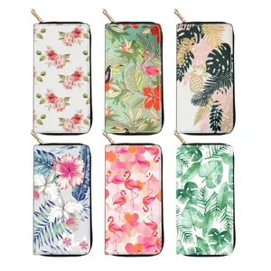 Women's Long Zip Wallet Tropical Flamingo Floral Print PU Leather Clutch Purse Multi-Card Slot Handbag