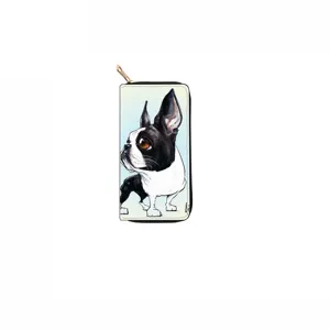 Long zipper wallet with cute dog print, stylish PU leather clutch purse for women daily use.