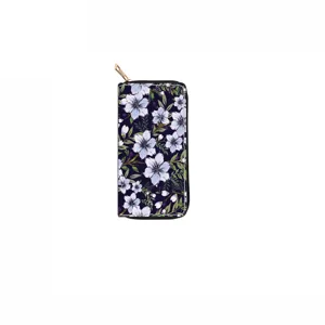 Floral print long zipper wallet for women, stylish clutch purse with ample card slots inside.