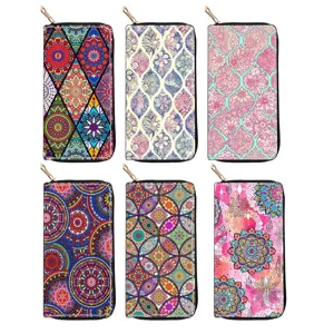 Women Long Zipper Wallet Mandala Floral Print PU Leather Clutch Purse Multi-Card Holder Chic Daily Handbag