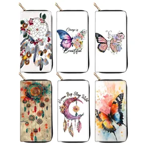 Women Long Zipper Wallet PU Leather Butterfly Floral Print Clutch Purse Card Holder Fashion Casual Daily Handbag