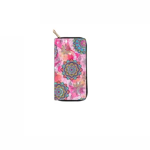 Colorful mandala print long zipper wallet for women, stylish clutch purse for daily use.