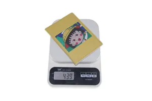 Yellow PU leather passport holder featuring cute cartoon print, durable card document case.