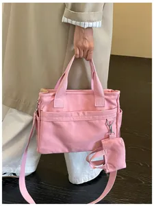 Sac cabas bandoulière en toile style coréen décontracté avec une petite poche femme.