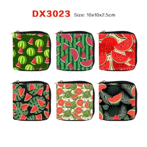 Women's PU Leather Short Zipper Wallet Cute Watermelon Print Card Holder Portable Coin Purse Fashion Daily Wallet