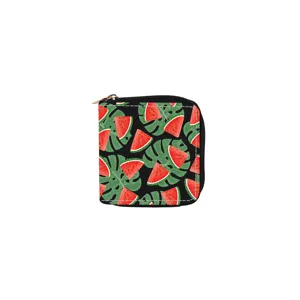 Watermelon print short zipper wallet detail view showcasing the cute fruit pattern design.