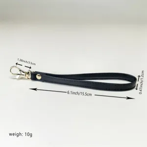 Zwarte PU lederen polsband vervanging lanyard met gouden metalen sluiting, lengte 15.5 cm