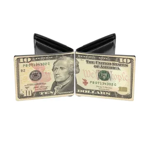 Herren Bifold PU Leder Geldbörse mit kreativem 10 US Dollar Schein Print Design.