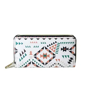 Bohemian geometric print long zipper wallet clutch for women stylish coin purse organizer.