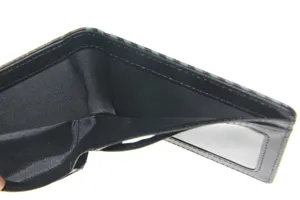 Herren schwarze PU Leder Geldbörse Innendetail mit Fächern und transparentem Ausweisfenster