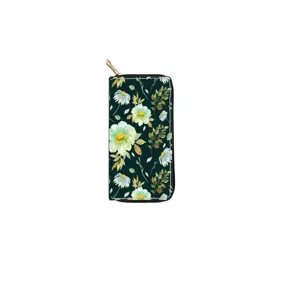 Floral print long zipper wallet for women, elegant clutch purse with metal hardware.