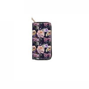 Floral print long zipper wallet chic watercolor flowers clutch purse for ladies card holder