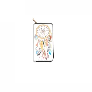 Dreamcatcher print long zipper wallet, stylish feather design clutch purse for daily use.