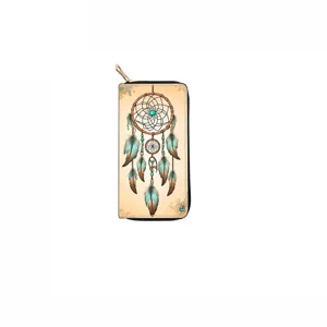 Long zipper wallet with vintage dreamcatcher print, stylish and practical accessory.