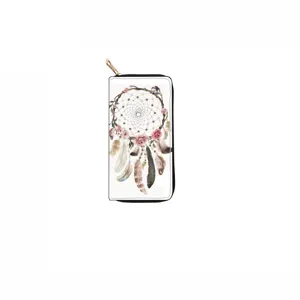 Long zip wallet with elegant dreamcatcher feather print boho chic design daily purse accessory