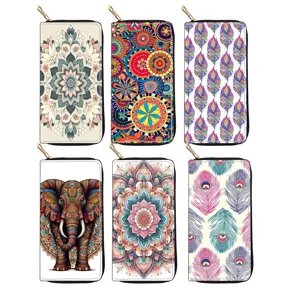 Women's Ethnic Style Long Zipper Wallet Mandala Floral Print PU Leather Clutch Purse Card Holder