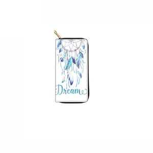 Long zipper wallet featuring a beautiful dreamcatcher and feather print design for daily use.