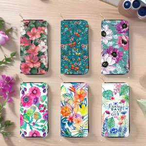 Women Long PU Leather Wallet Floral Printed Zipper Handbag Multifunctional Card Holder Purse Casual Daily Clutch Bag
