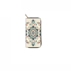 Bohemian floral printed long zip wallet ethnic style clutch purse card holder daily use