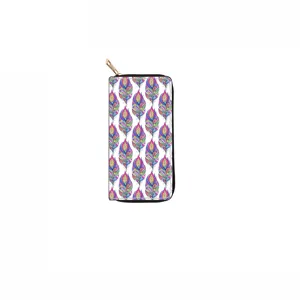 Bohemian colorful feather printed long zipper wallet clutch purse for women daily use