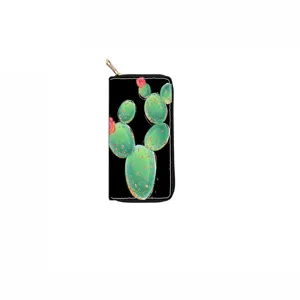 Long zippered wallet with cactus print, elegant design, ideal daily accessory and card holder.