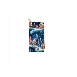 Portefeuille Long Zippé PU Noël Imprimer Maison Pain d'Épices Pochette Sac à Main Femme