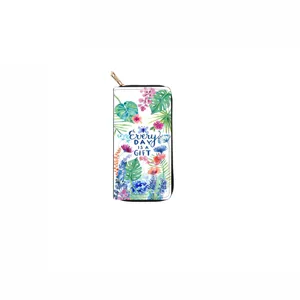 Long PU leather zipper wallet with beautiful watercolor floral print and inspirational quote design.