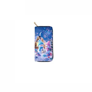 Portefeuille Long à Fermeture Éclair PU Noël Mignon Imprimé Bonhomme de Neige Pochette
