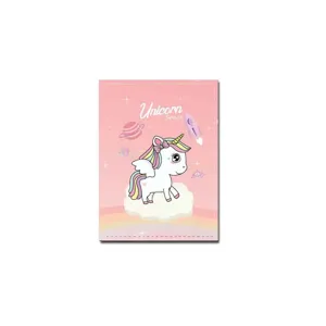 Pink PU leather passport holder featuring cute cartoon unicorn and space theme design.