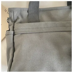 Sac cabas en toile grise, sac à bandoulière décontracté pour femme, sac fourre-tout quotidien.
