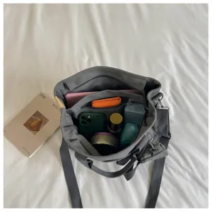 Sac bandoulière en toile décontracté style coréen grande capacité sac porté épaule gris
